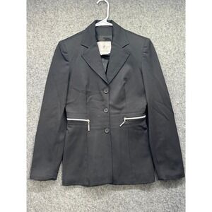 Vertigo Paris Womens Black Tailored Blazer Zipper Waist Accent Made in France